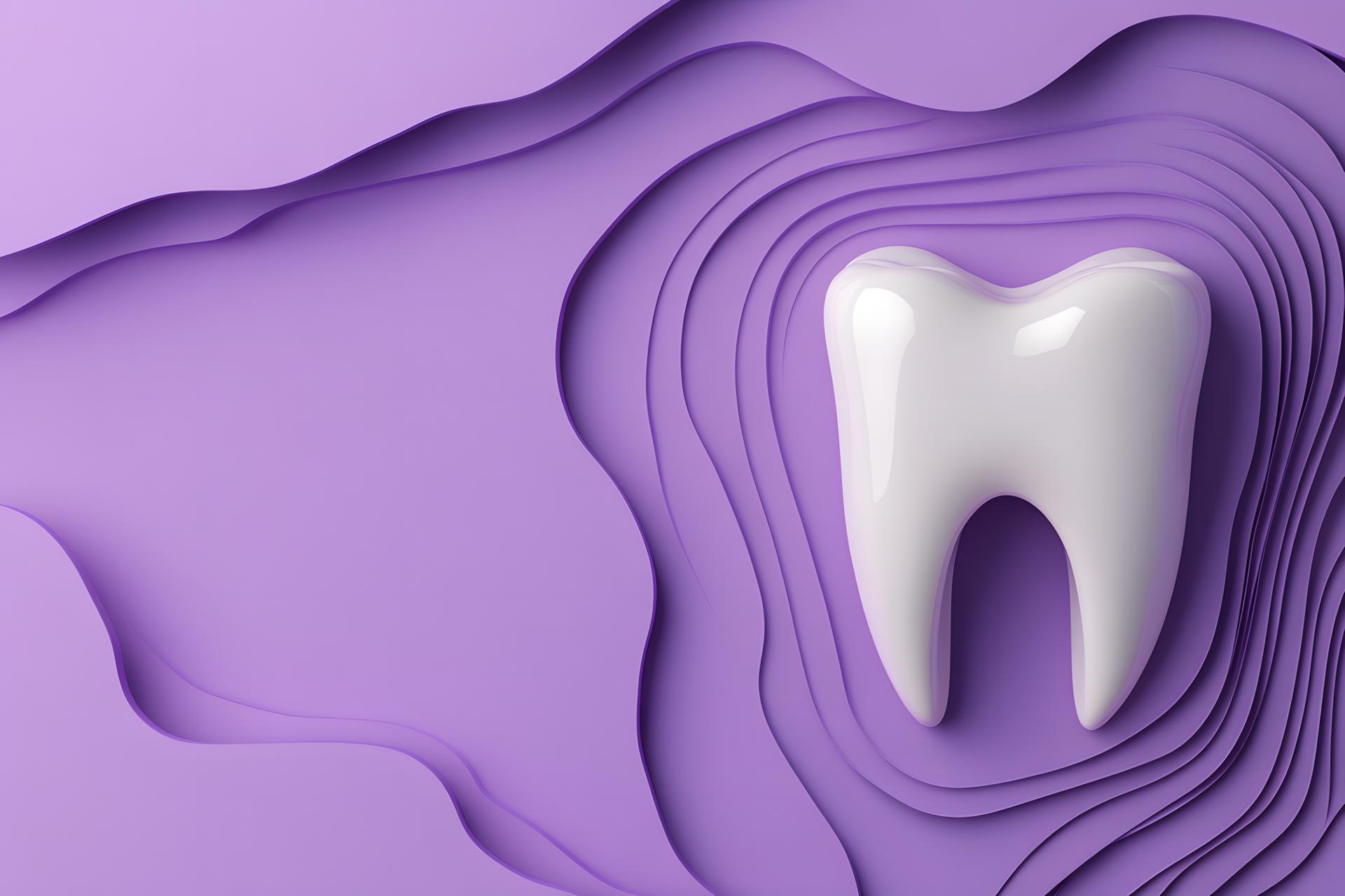 3D model of a tooth surrounded by layered purple waves